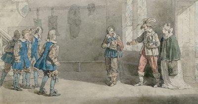 Petruchio，Katarina和仆人在“驯悍记”的场景中，1815年（纸和笔在纸上） 作者 约翰·奥古斯都·阿特金森