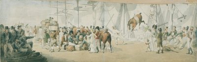 1800 年左右，马盖特（英格兰）的军马寄宿处。约翰-奥古斯都-阿特金森（1775-1833 年）的水彩画（17.8x54 厘米），19 世纪早期。 作者 约翰·奥古斯都·阿特金森