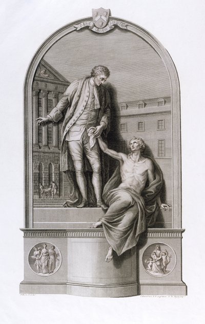 位于Southwark的Guy&39;s医院的Thomas Guy先生（1645-1724）的纪念碑，由Francesco Bartolozzi（1727-1815）雕刻，1784年 作者 约翰·培根