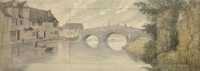 牛津大学海斯桥，1789年（三张纸上的石墨水彩贴在更大的纸上） 作者 约翰·浸信会