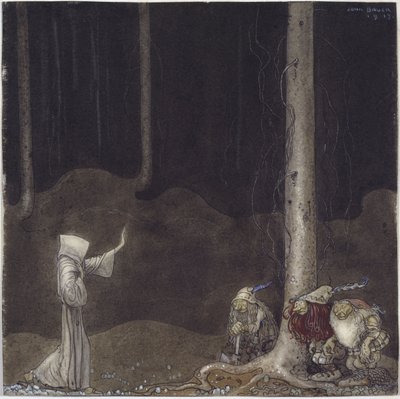 马丁兄弟和三只巨魔》，作者是鲍尔，约翰（1882-1918）。纸上水彩画 作者 约翰·法默