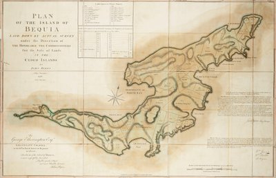 约翰-拜尔斯（John Byres），首席测量师，1776 年，根据尊敬的割让群岛土地销售专员的指示，通过实际测量绘制的贝基亚岛平面图 作者 约翰·贝利