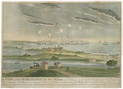 麦克亨利堡的轰炸视图，c。 1815（编织纸上的手绘水彩） 作者 约翰·鲍尔