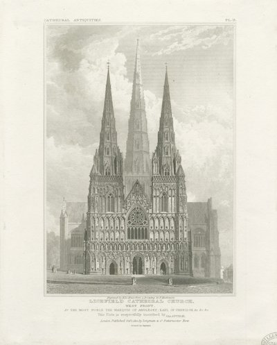 利奇菲尔德大教堂（Lichfield Cathedral）-西线：版画，nd [c 1820] 作者 约翰·布里顿