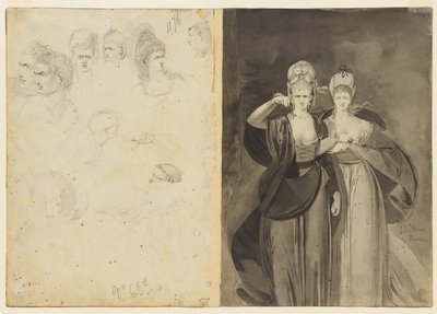头像左，右，两个女人右，右c。 1770-1775年。 作者 约翰·布朗