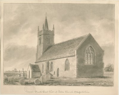 Acton Trussell教堂：棕褐色绘画，1841年 作者 约翰·巴克勒