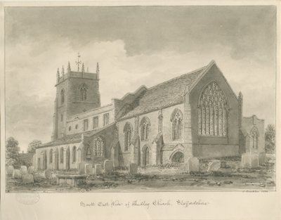 奥德利教堂（Audley Church）：棕褐色素描，1840年 作者 约翰·巴克勒