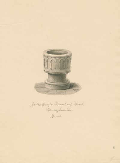 白金汉郡-德雷顿·波尚教堂：棕褐色绘画，1838年 作者 约翰·巴克勒