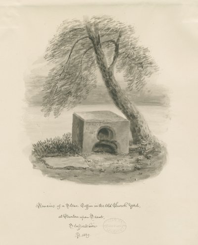 Burton-upon-Trent - Stone coffin in Old Churchyard: sepia drawing 作者 约翰·巴克勒
