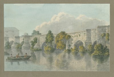 特伦特河畔伯顿大桥和小镇：水彩画，nd [？18th cent] 作者 约翰·巴克勒