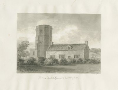 Dilhorne - Church and Grammar School: sepia drawing 作者 约翰·巴克勒