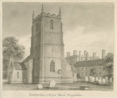 埃尔福德教堂（Elford Church）：棕褐色素描，1838年 作者 约翰·巴克勒