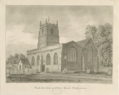 埃尔福德教堂（Elford Church）：棕褐色素描，1838年 作者 约翰·巴克勒