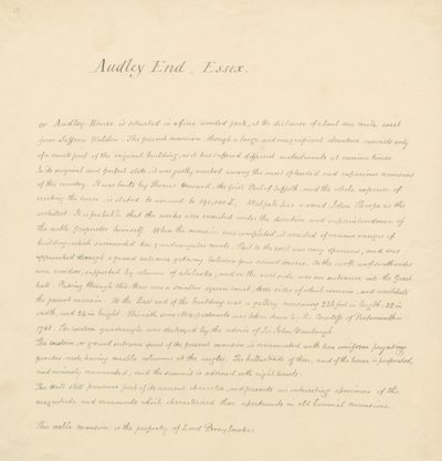 Essex - Audley End - 历史描述：手稿 作者 约翰·巴克勒