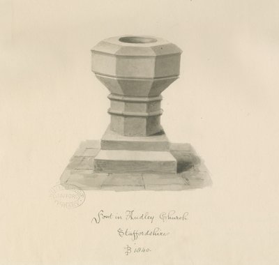 奥德利教堂（Audley Church）的字体：棕褐色图纸，1840年 作者 约翰·巴克勒