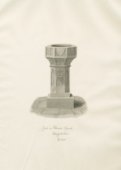 Font in Alrewas Church: sepia drawing 作者 约翰·巴克勒