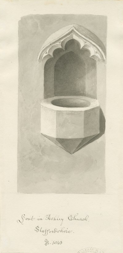 阿什利教堂（Ashley Church）的字体：棕褐色绘图，1843年 作者 约翰·巴克勒