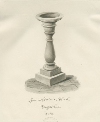 Barlaston教堂的字体：棕褐色水墨画，1844年 作者 约翰·巴克勒