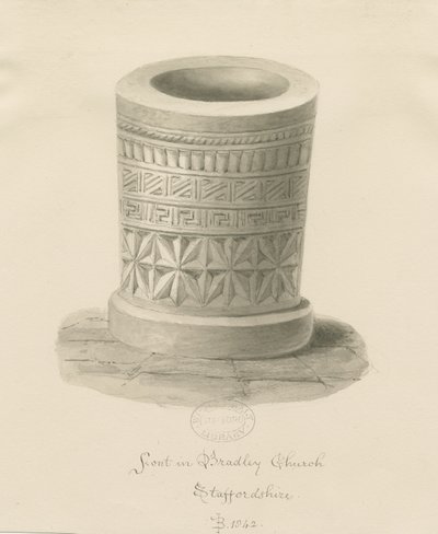 布拉德利教堂的字体：棕褐色绘画，1842年 作者 约翰·巴克勒
