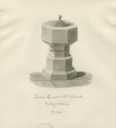 Font in Caverswall Church: sepia drawing 作者 约翰·巴克勒