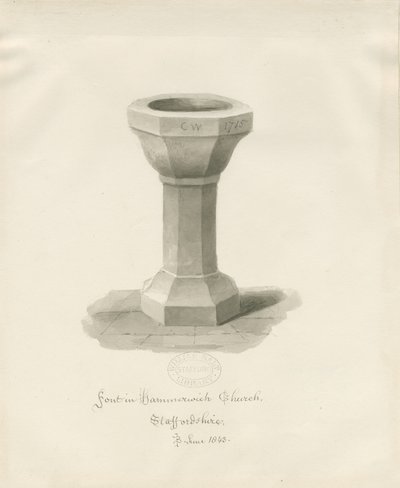 哈默里奇教堂（Hammerwich Church）中的字体：深褐色绘图，1843年6月（绘图） 作者 约翰·巴克勒