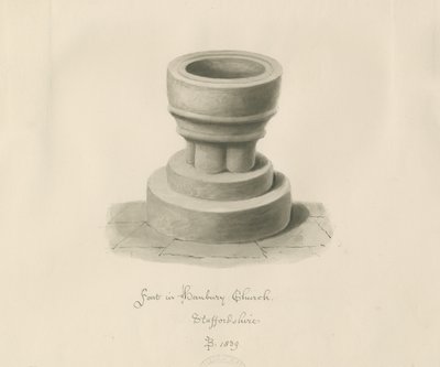 Font in Hanbury Church: sepia drawing 作者 约翰·巴克勒