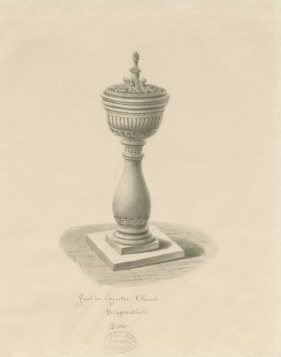 Font in Ingestre Church: sepia drawing 作者 约翰·巴克勒