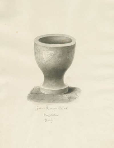 Longnor Church中的字体：棕褐色绘图 作者 约翰·巴克勒