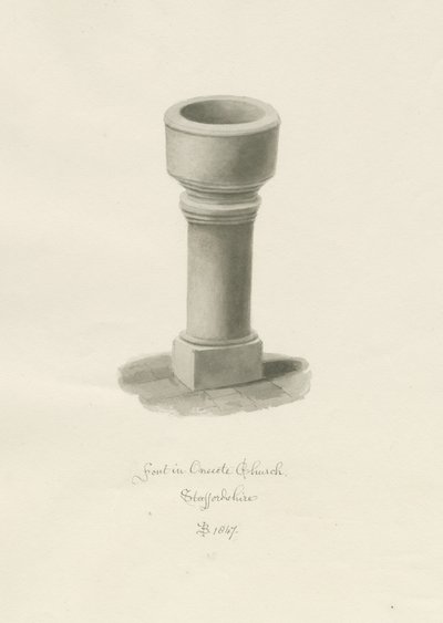 Onecote教堂的字体：棕褐色绘画，1847年 作者 约翰·巴克勒