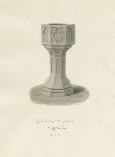 Rolleston教堂的字体：棕褐色绘画，1848年 作者 约翰·巴克勒