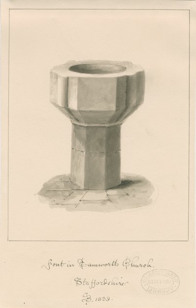 Font in Tamworth Church: sepia drawing 作者 约翰·巴克勒