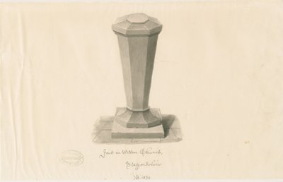 威顿教堂（Wetton Church）的字体：棕褐色图纸，1839年 作者 约翰·巴克勒