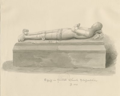 Gnosall Church - Effigy: wash drawing 作者 约翰·巴克勒