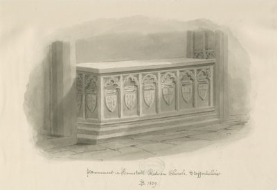 Hamstall Ridware教堂-纪念碑：棕褐色水墨画，1839年 作者 约翰·巴克勒
