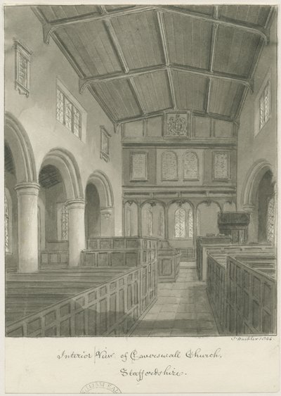 Interior of Caverswall Church: sepia drawing 作者 约翰·巴克勒
