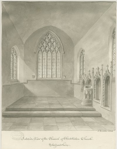 Interior of Cheddleton Church: sepia drawing 作者 约翰·巴克勒