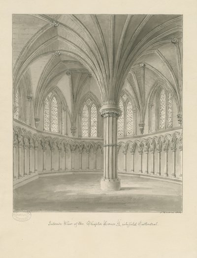 Interior of Lichfield Cathedral - Chapter House: sepia drawing 作者 约翰·巴克勒