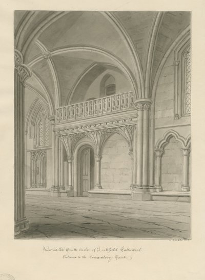 Interior of Lichfield Cathedral - Entrance to Consistory Court: sepia drawing 作者 约翰·巴克勒