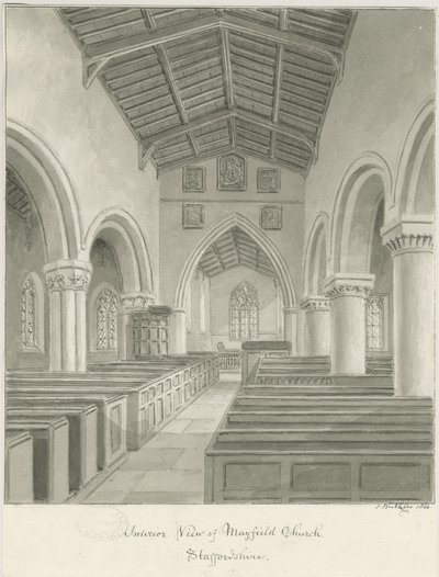 梅菲尔德教堂内部：棕褐色水墨画，1844年 作者 约翰·巴克勒