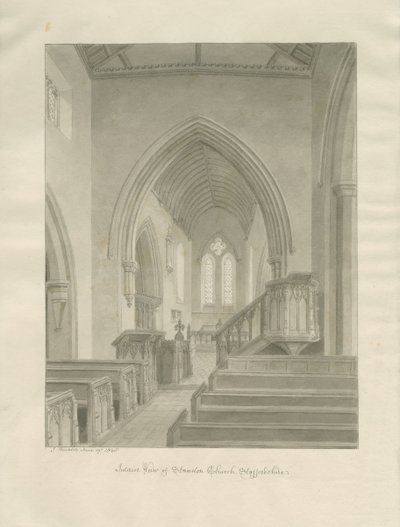 Interior of Standon Church: sepia drawing 作者 约翰·巴克勒