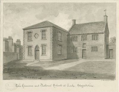 韭葱镇-语法学校：棕褐色绘画，1844年 作者 约翰·巴克勒