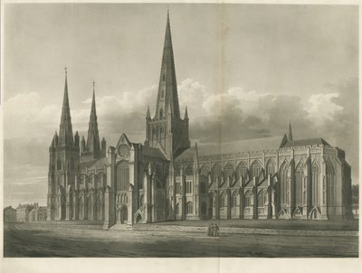 利奇菲尔德大教堂（Lichfield Cathedral）-东南视图：qua草雕刻，nd [？19th cent] 作者 约翰·巴克勒