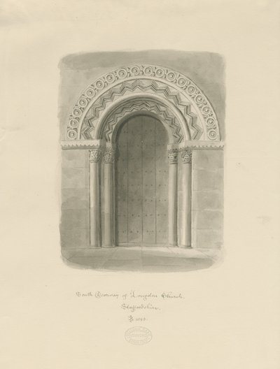 Longdon Church - South Doorway: sepia drawing 作者 约翰·巴克勒