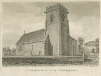 Mavesyn Ridware教堂：棕褐色绘画，1839年 作者 约翰·巴克勒
