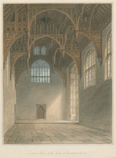 米德尔塞克斯-汉普顿法院-大厅内部，1821年 作者 约翰·巴克勒