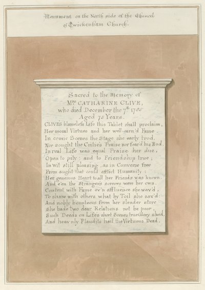Middlesex - Twickenham Church - Monument: sepia drawing  作者 约翰·巴克勒
