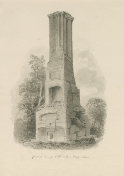 皮拉顿厅（Pillaton Hall）-厨房烟囱：棕褐色绘图（渐晕），编号[1841]（绘图） 作者 约翰·巴克勒