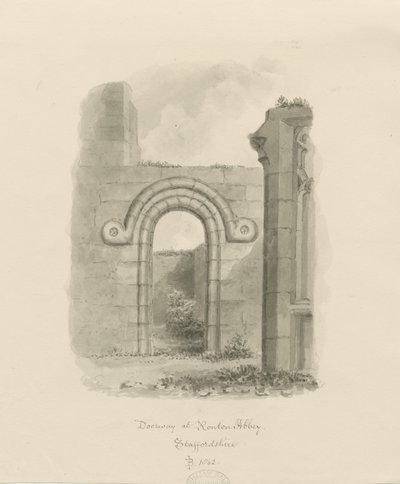 Ranton Abbey [Priory] - 门口的遗迹：棕褐色画 作者 约翰·巴克勒