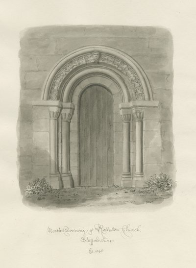 Rolleston Church - North Doorway: sepia drawing 作者 约翰·巴克勒