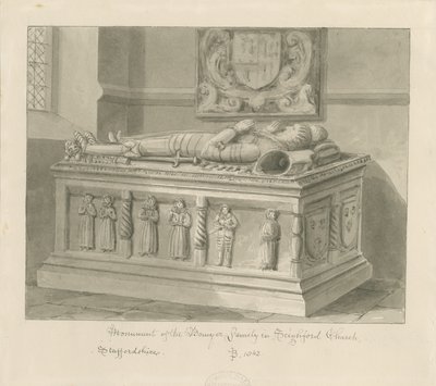 Seighford教堂-威廉和Mercy Bowyer墓：棕褐色水墨画，1842年 作者 约翰·巴克勒
